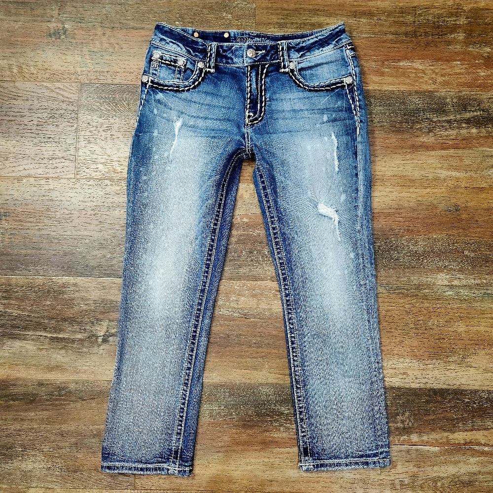 Miss Me Distressed Paint Splatter Boyfriend Capri Jeans Size 27